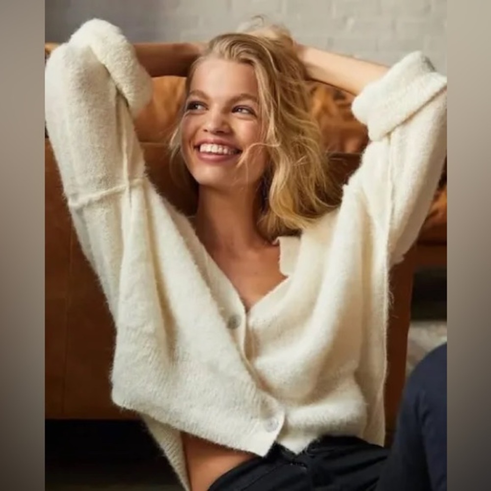 Free People Cream Alpaca Eclair Cardigan Sweater